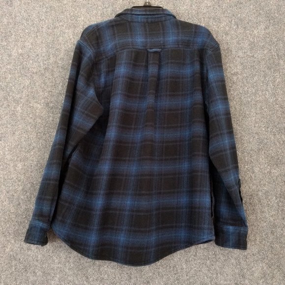 ORVIS Shacket Men's L Blue Flannel Plaid Button Flap Side Pockets Logo Workwear - Picture 3 of 12